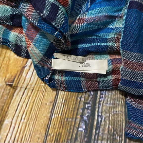 Talbots Blue Red Plaid Soft Infinity Scarf - Picture 3 of 3